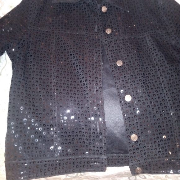 Bill Blass Jean Black Sequins Dressy Jacket with Side Pockets - Picture 4 of 5